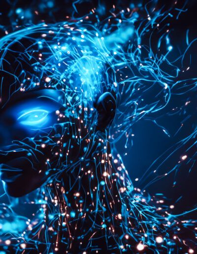 artificial intelligence, ai, neural network, digital brain, cybernetic, futuristic, technology, machine learning, deep learning, robotics, humanoid, android, cyborg, data flow, innovation, future, virtual mind, consciousness, neural connections, digital transformation, automation, synthetic intelligence, quantum computing, transhumanism, digital art, sci fi, cyberpunk, high tech, advanced technology, virtual reality, big data, algorithm, computer science, intelligence, futuristic portrait, glowing, blue light, innovation concept, technological evolution, neural pathways, ai concept, digital future, machine consciousness, smart technology, cyber future, network, abstract technology, futuristic design, electronic brain, science fiction