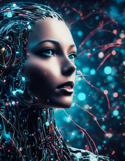 female android, artificial intelligence, futuristic woman, cyborg, robotics, humanoid, digital beauty, ai portrait, technology, innovation, cybernetic, futuristic design, machine learning, deep learning, neural network, digital future, science fiction, cyberpunk, synthetic human, futuristic female, advanced technology, smart technology, virtual intelligence, electronic circuits, glowing particles, neural connections, future concept, high tech, digital transformation, consciousness, machine consciousness, innovation concept, robotic woman, elegant portrait, futuristic character, virtual reality, digital art, technological evolution, artificial mind, automation, future technology, cyber future, sci fi portrait, advanced robotics, data flow, digital identity, intelligent machine, synthetic life, technology background, ai woman
