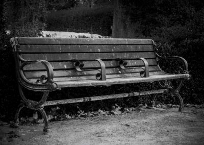 banco, banco vacío, parque, blanco y negro, fotografía artística, nostalgia, soledad, reflexión, silencio, tranquilidad, melancolía, descanso, paisaje urbano, mobiliario urbano, jardín, naturaleza, recuerdo, tiempo, contemplación, serenidad, minimalismo, composición clásica, camino, otoño, detalle, atmósfera, evocación, espacio vacío, calma, fotografía emocional
