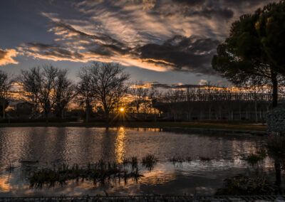 atardecer, estanque, reflejo, árboles, parque, sol, cielo dramático, agua, paisaje urbano, siluetas, luz dorada, arquitectura, naturaleza urbana, nubes, crepúsculo, tranquilidad, ciudad, paisaje, fotografía artística, parque urbano.
