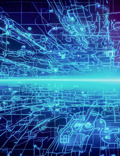 circuitos, tecnología, red digital, inteligencia artificial, datos, conexiones, ciberespacio, azul neón, luz, innovación, fondo tecnológico, electrónica, sistema informático, realidad virtual, abstracción.
